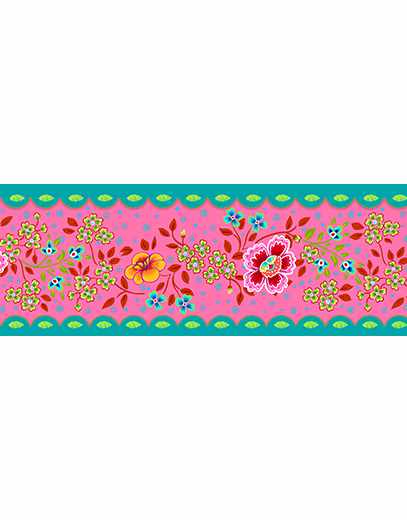 Pink India Velvet Border Fabric, Odile Bailloeul