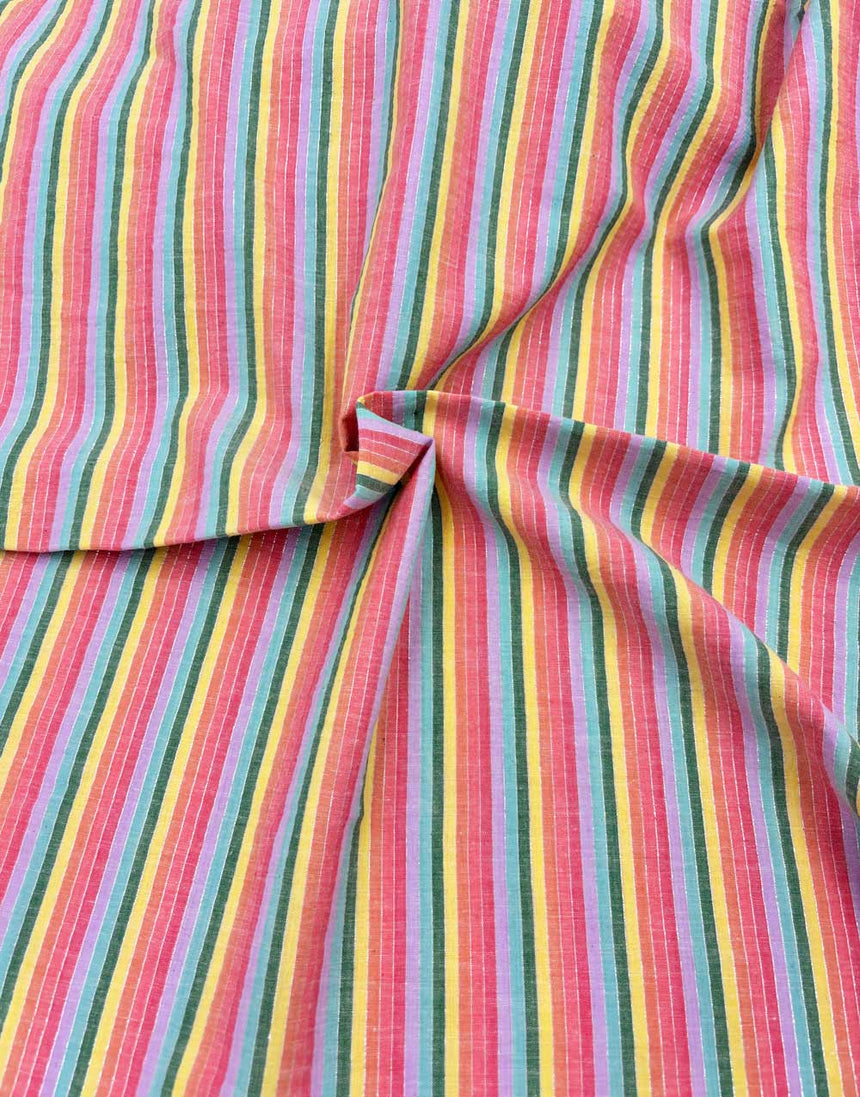 Pastel & Metallic Stripe Indian Woven Cotton Fabric