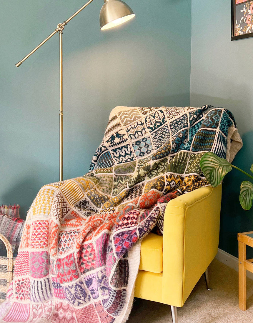 Peace By Piece Blanket knitting pattern, Needle & Feather