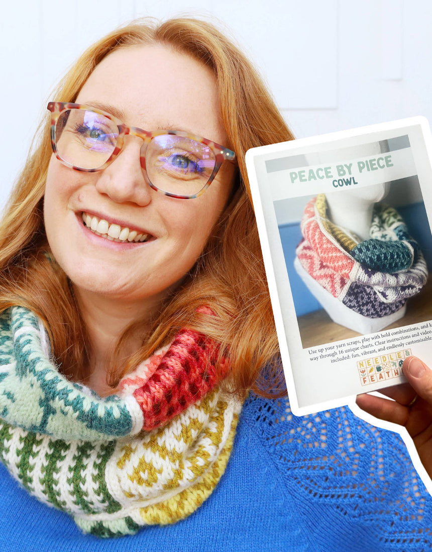 Peace By Piece Cowl knitting pattern, Needle & Feather
