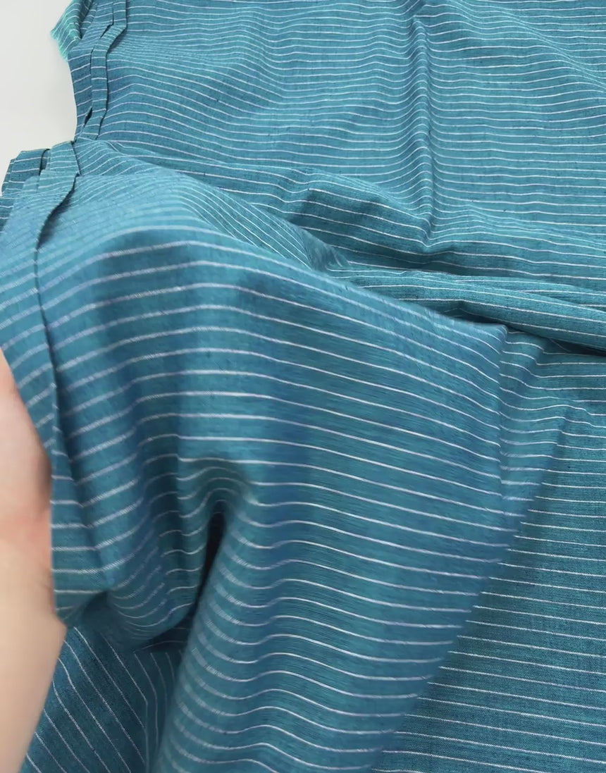 Teal Fine Stripe Indian Woven Cotton Fabric