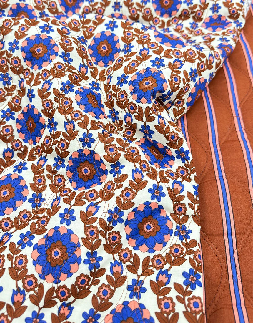 Remnant 60cm - Cornflower Garden Reversible Quilted Cotton Voile Fabric