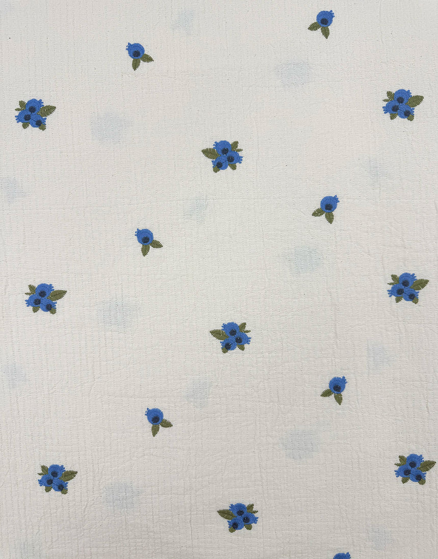 Bluebell Sprig Stitched Double Gauze Cotton Fabric