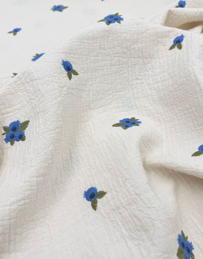 Bluebell Sprig Stitched Double Gauze Cotton Fabric