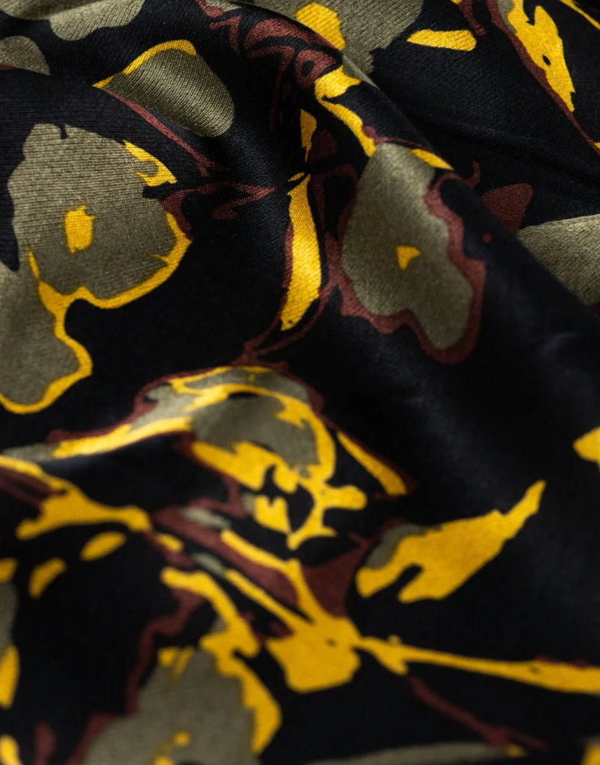 Remnant 2m -Khaki Bloom Rayon Spun Satin Fabric