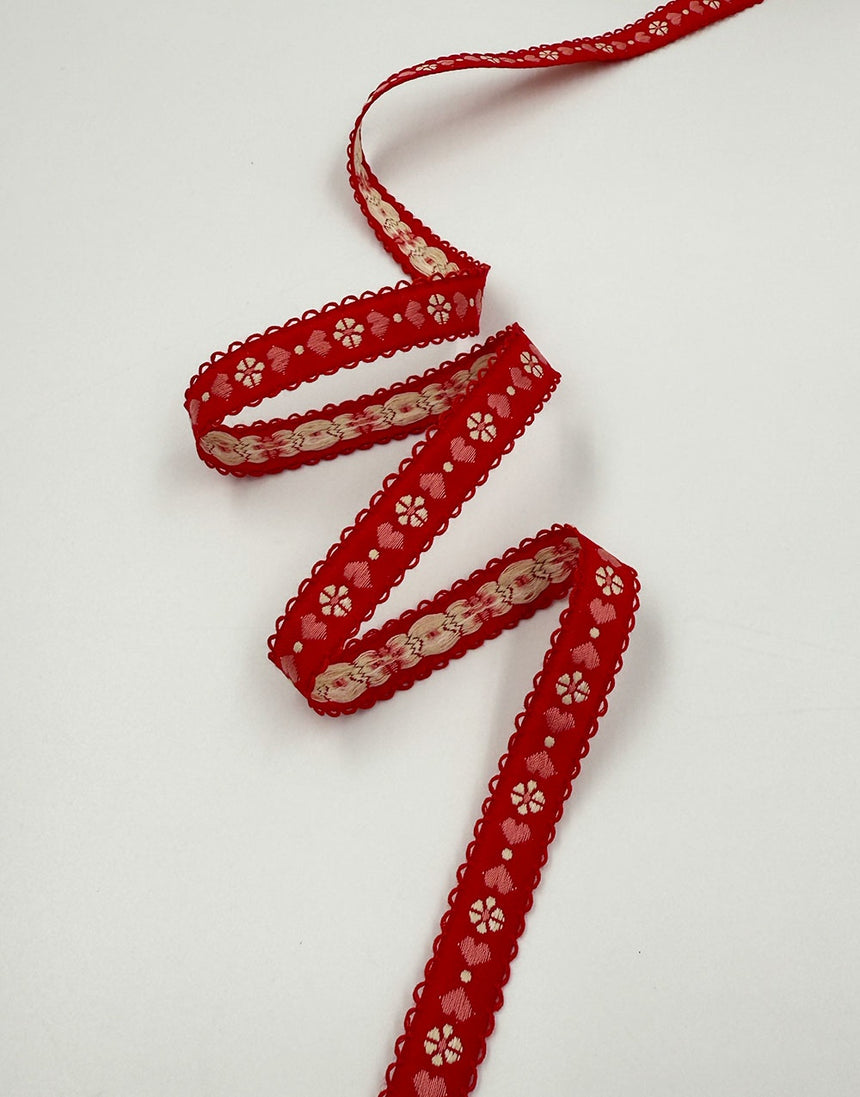 Little Hearts Jacquard Ribbon, Red
