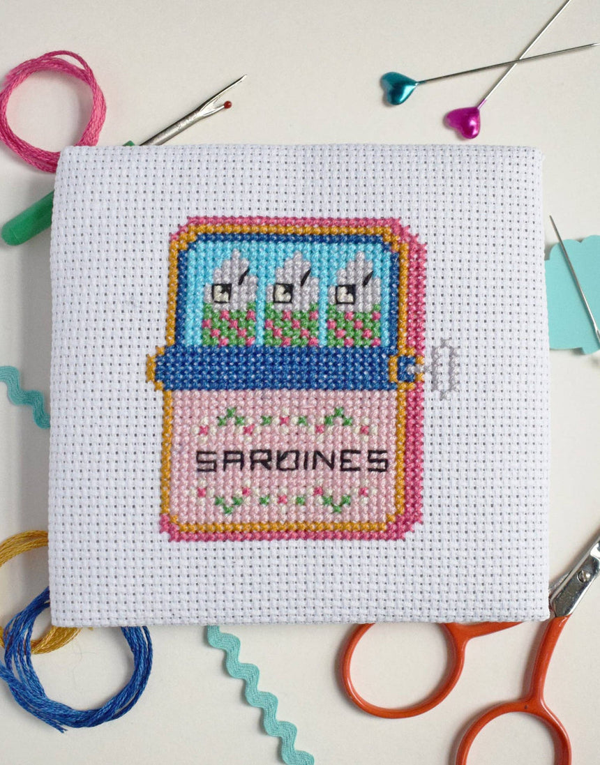 Sardines Mini Cross Stitch Kit, The Make Arcade