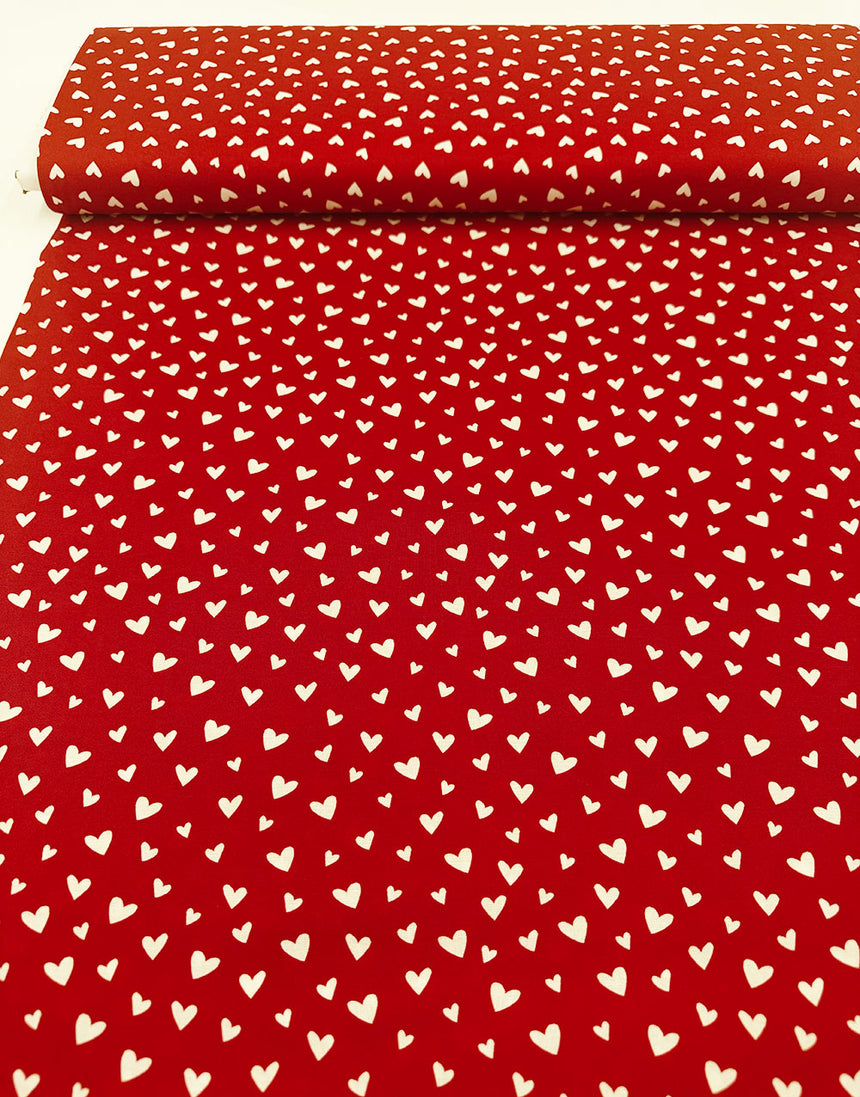 Red Scattered Hearts Scandinavian Christmas Cotton Fabric