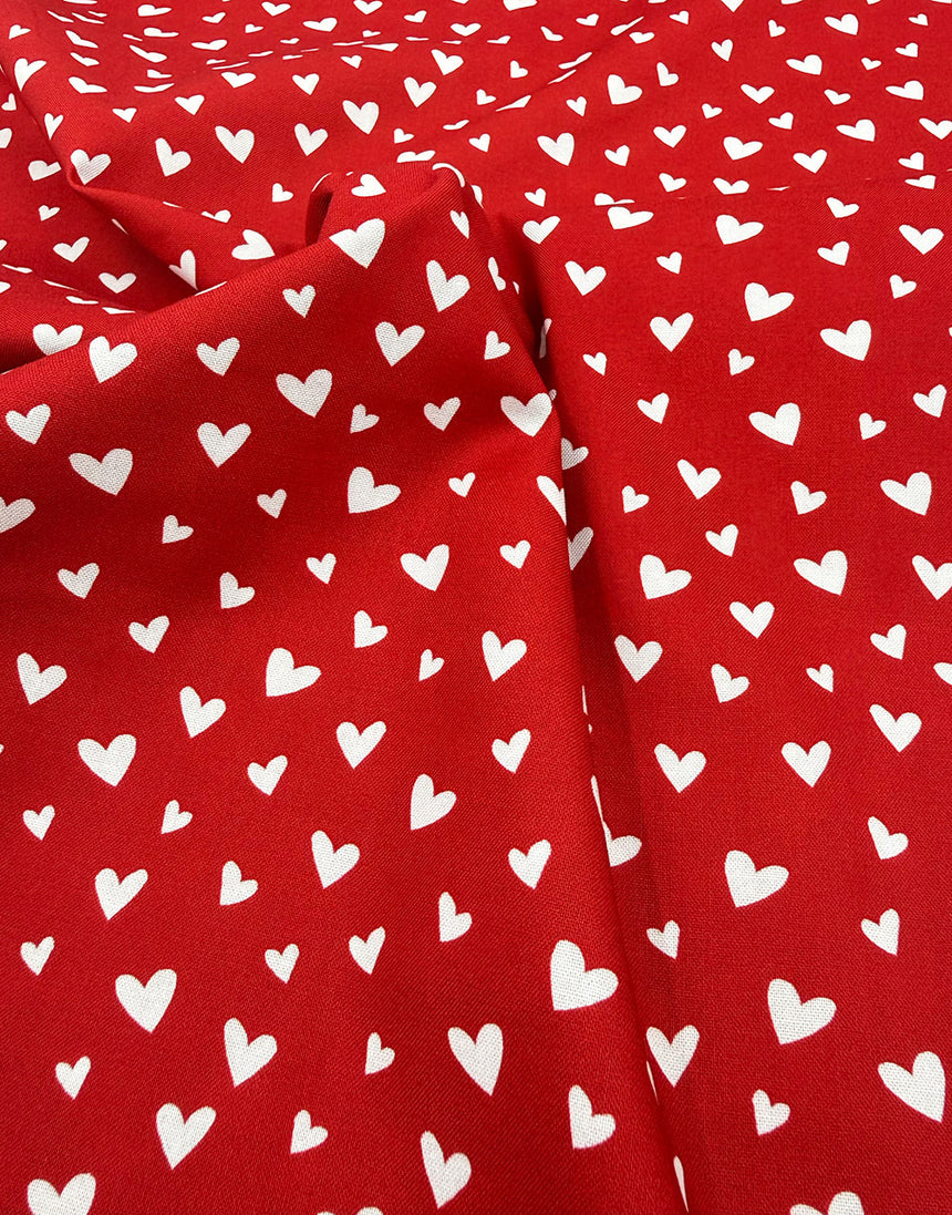 Red Scattered Hearts Scandinavian Christmas Cotton Fabric