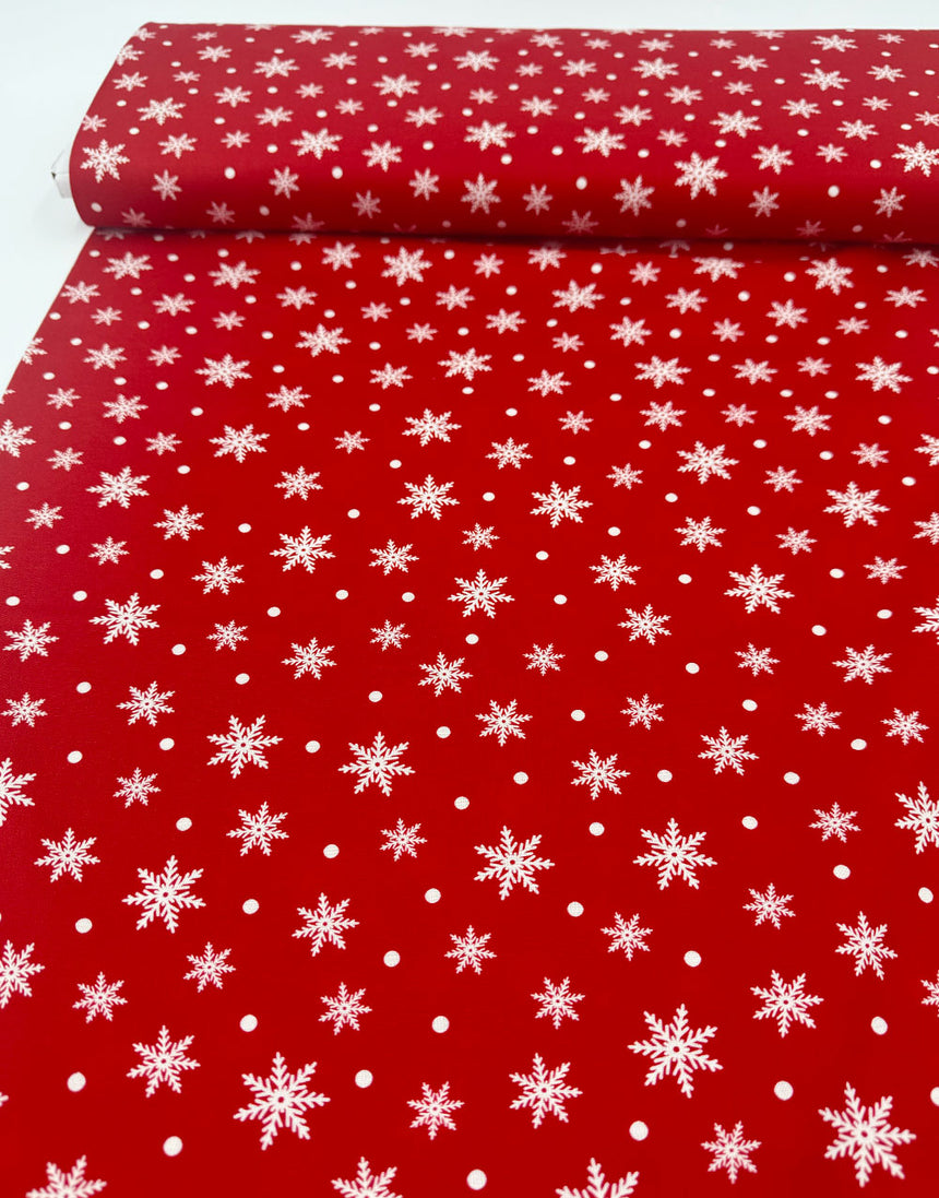 Red Snowflake Scandinavian Christmas Cotton Fabric