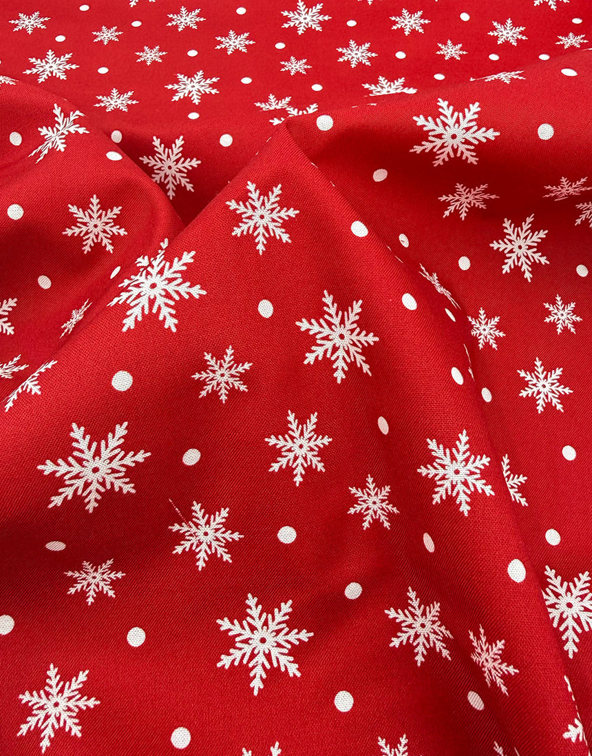 Red Snowflake Scandinavian Christmas Cotton Fabric
