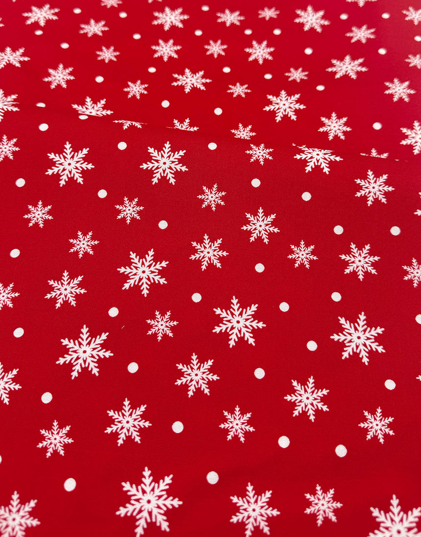 Red Snowflake Scandinavian Christmas Cotton Fabric