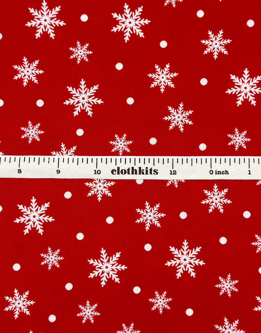 Red Snowflake Scandinavian Christmas Cotton Fabric