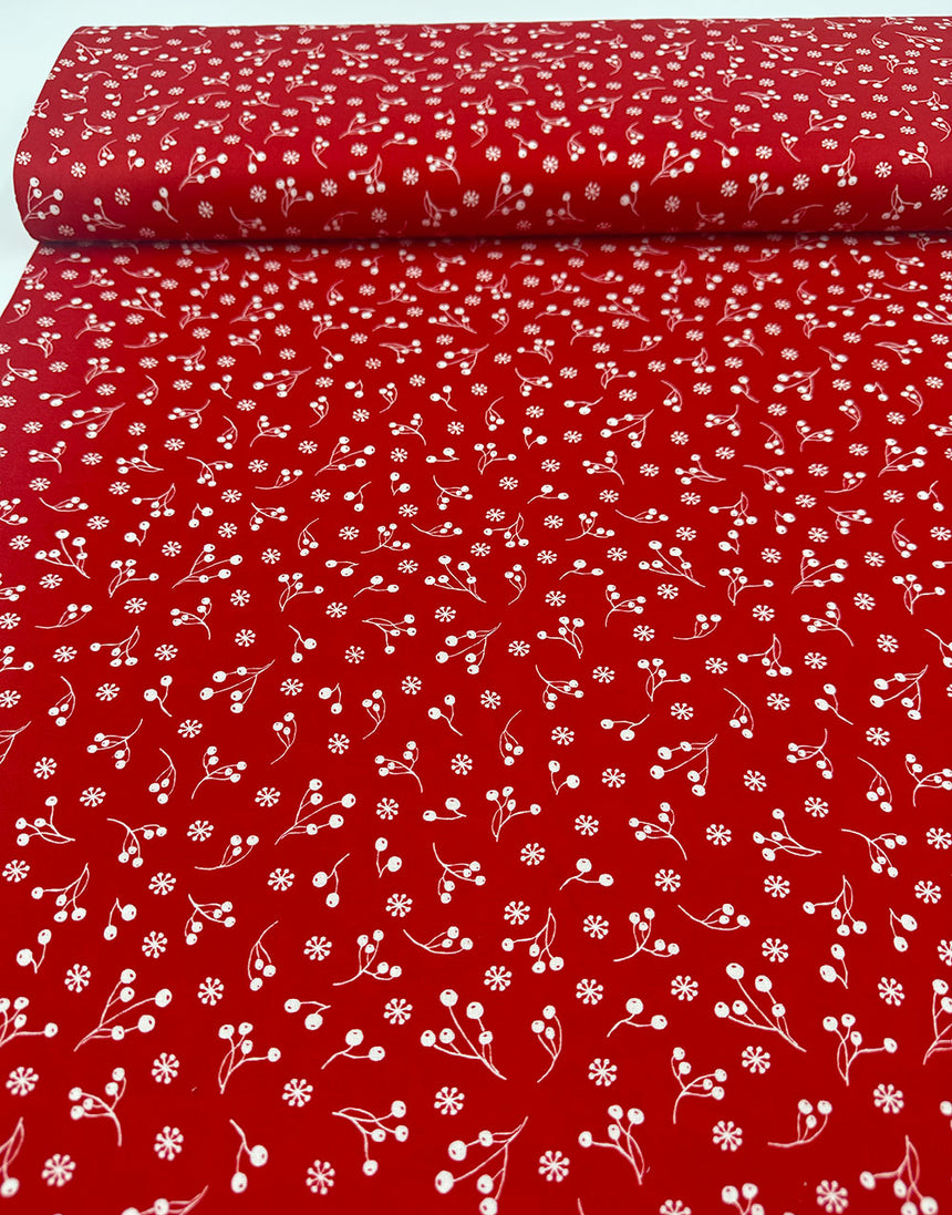 Red Winter Berries Scandinavian Christmas Cotton Fabric