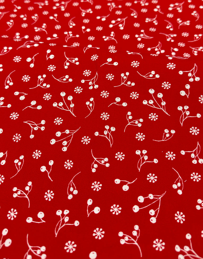 Red Winter Berries Scandinavian Christmas Cotton Fabric