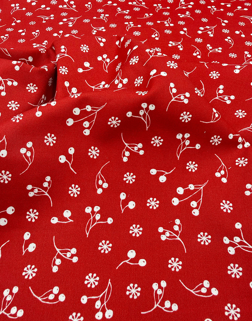 Red Winter Berries Scandinavian Christmas Cotton Fabric