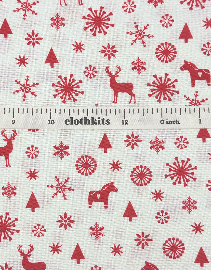 White Reindeer & Trees Scandinavian Christmas Cotton Fabric