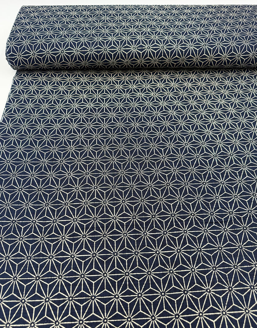 Sevenberry Japanese Textured Cotton Fabric - Indigo Asanoha