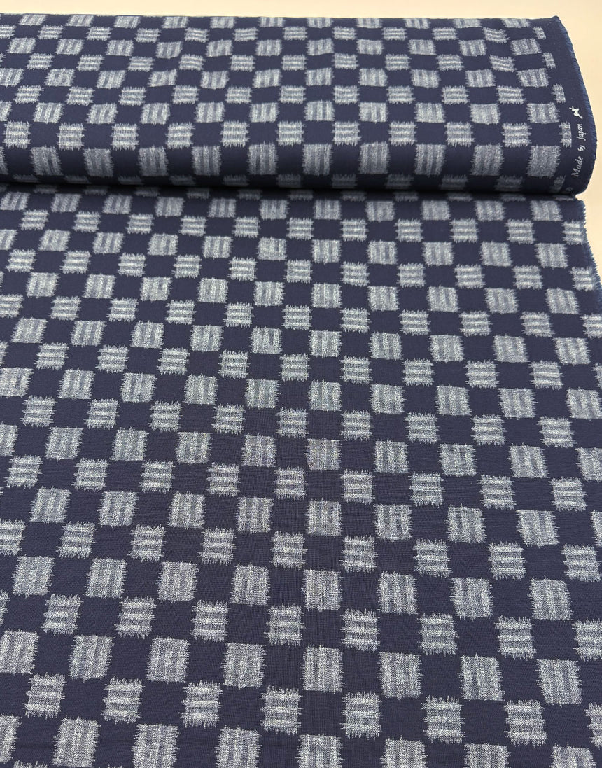 Sevenberry Japanese Cotton Sheeting Fabric - Indigo Brushwork Check