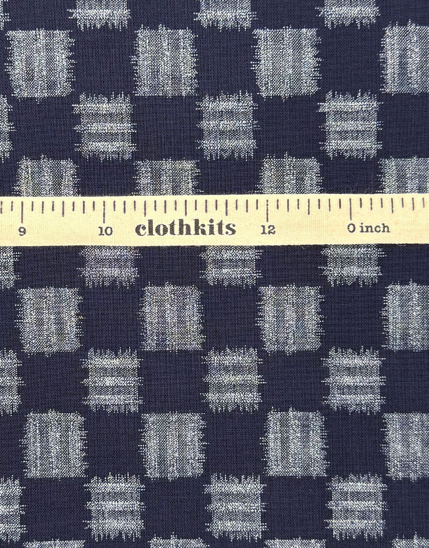 Sevenberry Japanese Cotton Sheeting Fabric - Indigo Brushwork Check