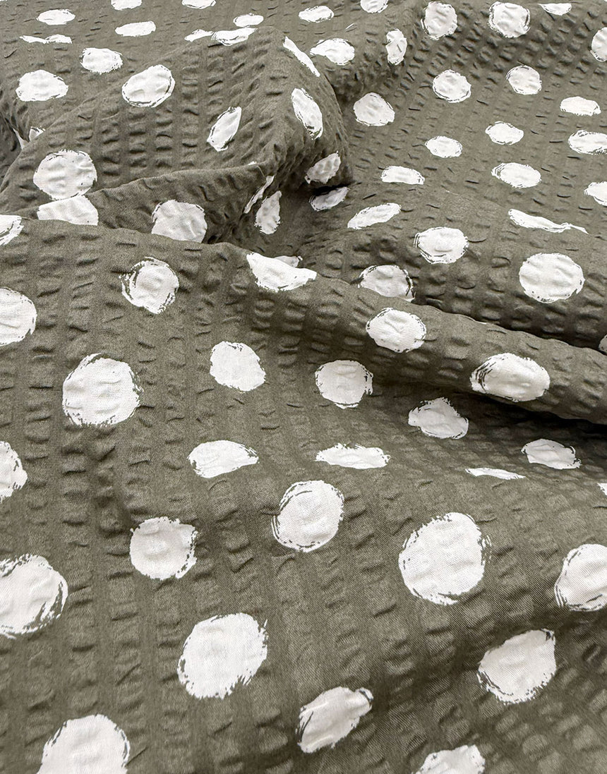 Sevenberry Japanese Ripple Seersucker Cotton Fabric - Khaki Spotty