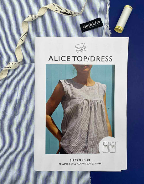 Clothkits Tessuti Blue & White Seersucker Alice Top Dressmaking Kit, Tessuti 14924