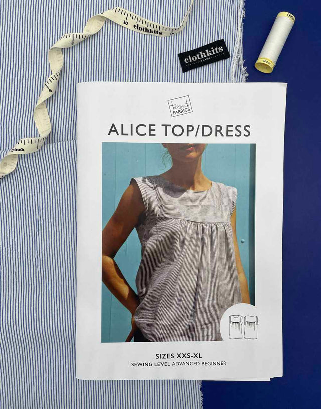 Clothkits Tessuti Blue & White Seersucker Alice Top Dressmaking Kit, Tessuti 14924