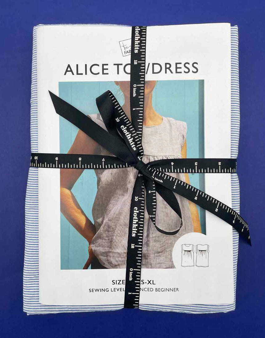 Clothkits Tessuti Blue & White Seersucker Alice Top Dressmaking Kit, Tessuti 14924