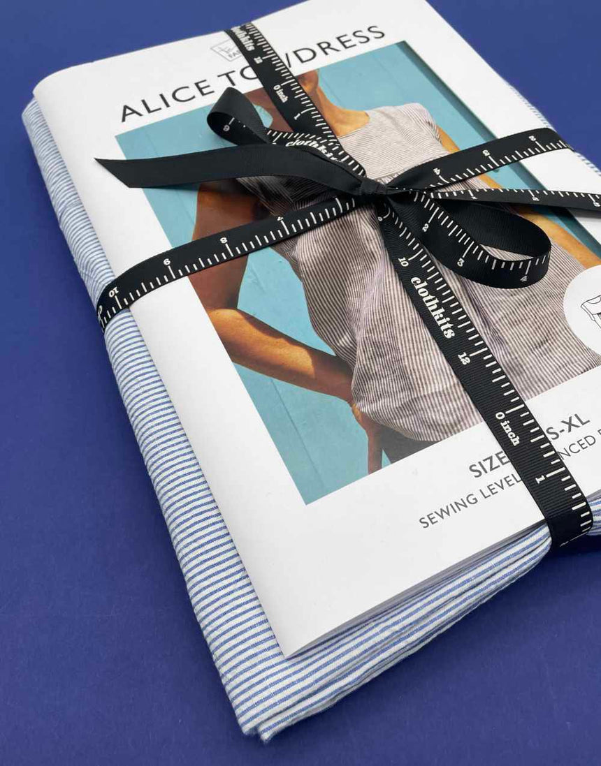 Clothkits Tessuti Blue & White Seersucker Alice Top Dressmaking Kit, Tessuti 14924