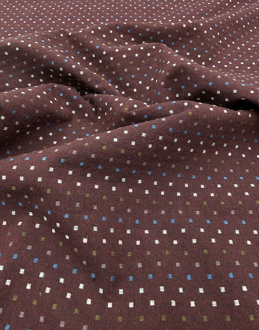 Tochio Yarn-Dyed Cotton Fabric, Damson Square Dot