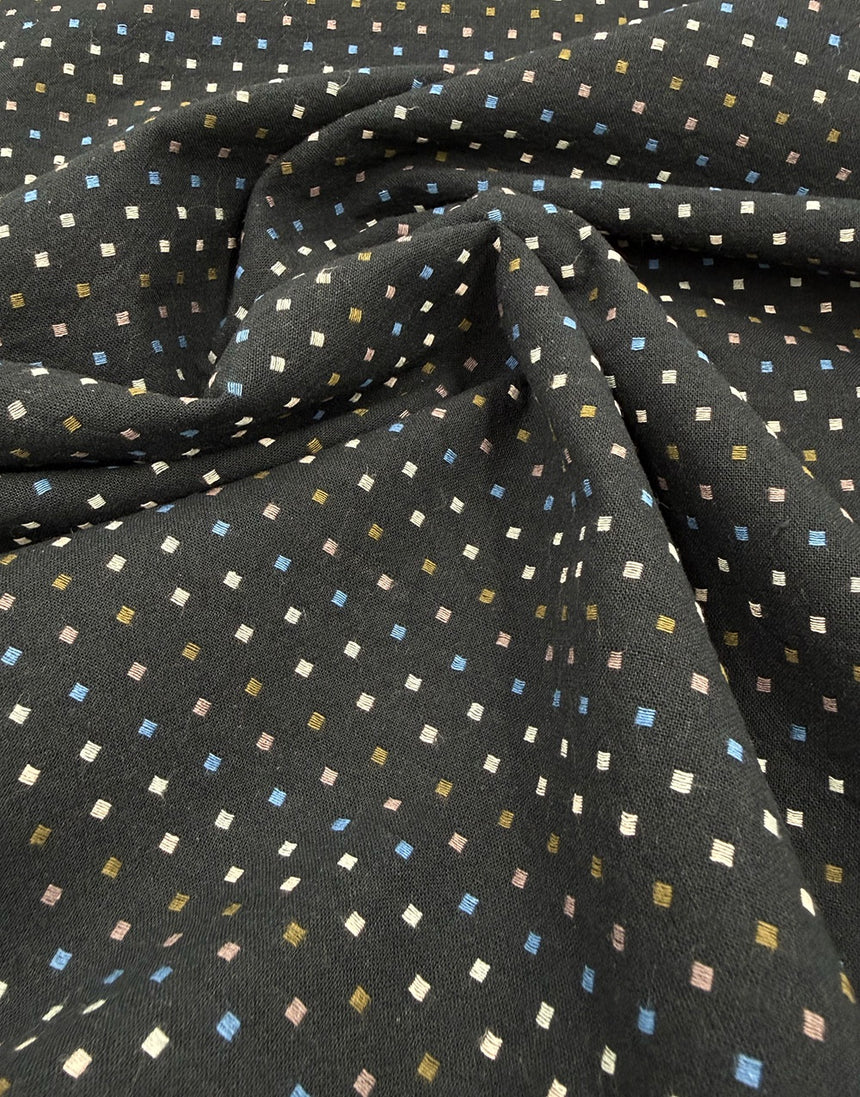 Tochio Yarn-Dyed Cotton Fabric, Midnight Square Dot