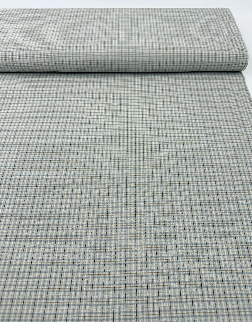 Tochio Yarn-Dyed Cotton Fabric, Sky Mini Check