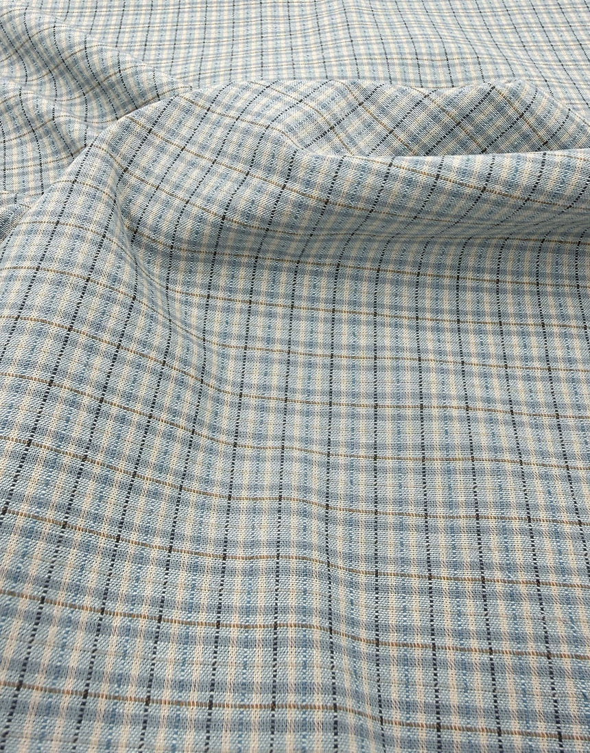 Tochio Yarn-Dyed Cotton Fabric, Sky Mini Check