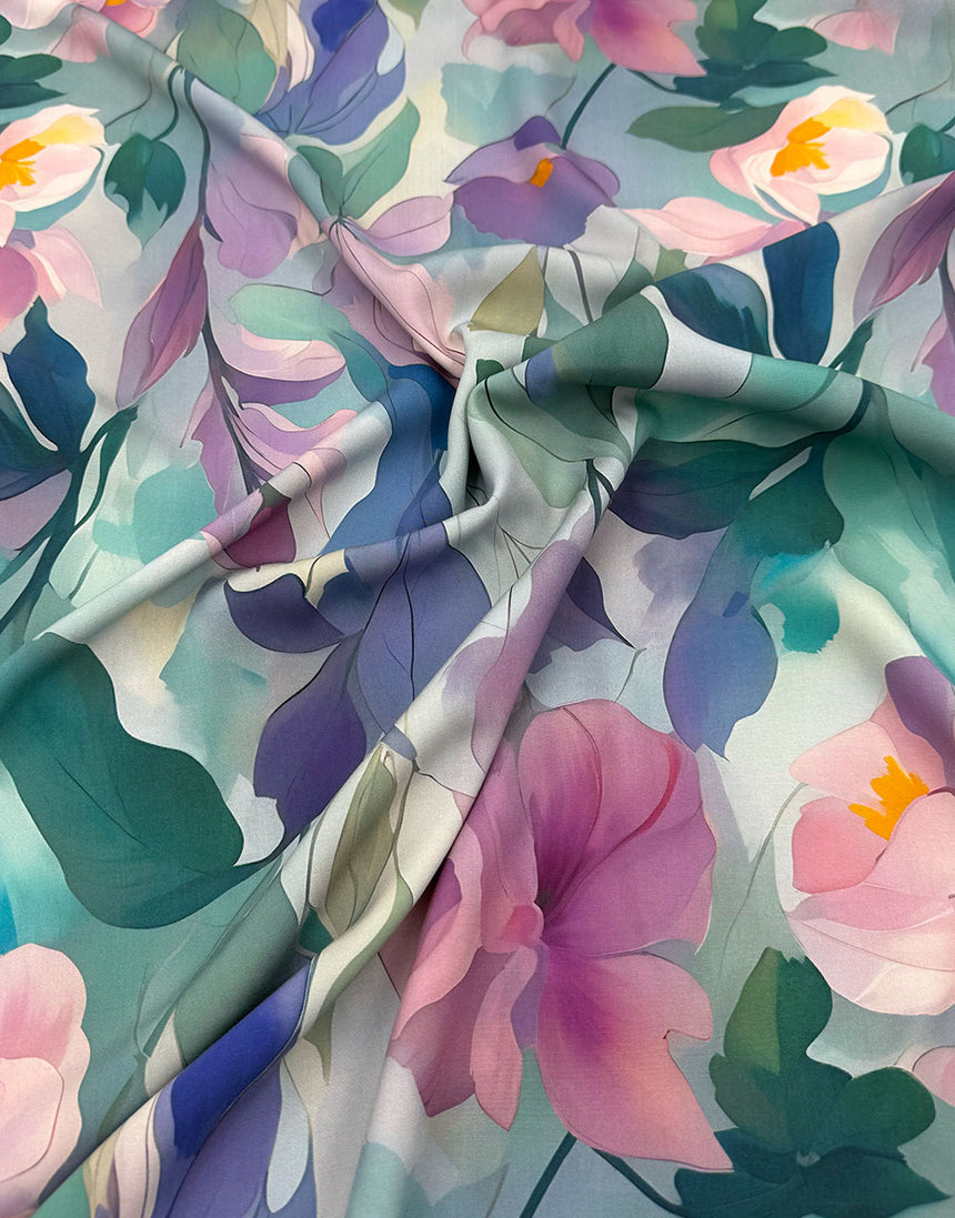 Watercolour Meadow Viscose Fabric