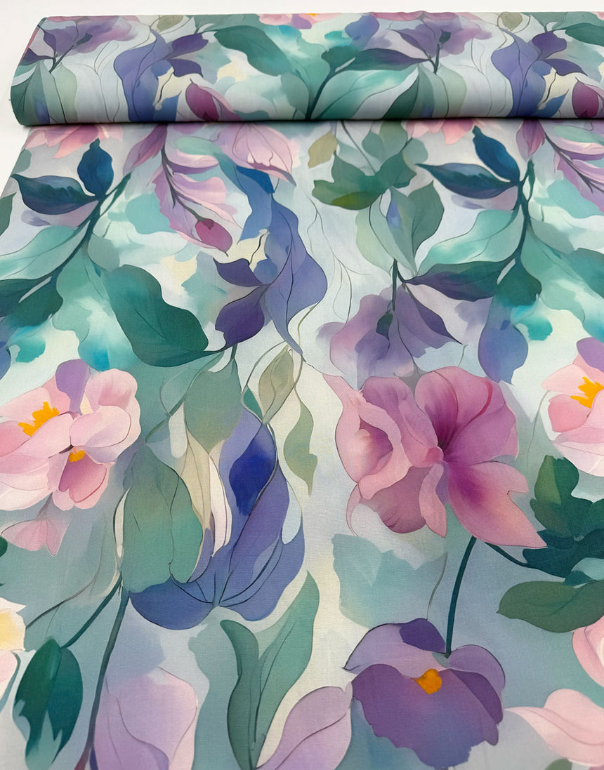 Watercolour Meadow Viscose Fabric