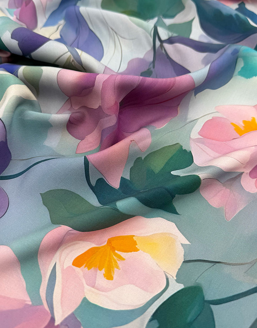 Watercolour Meadow Viscose Fabric