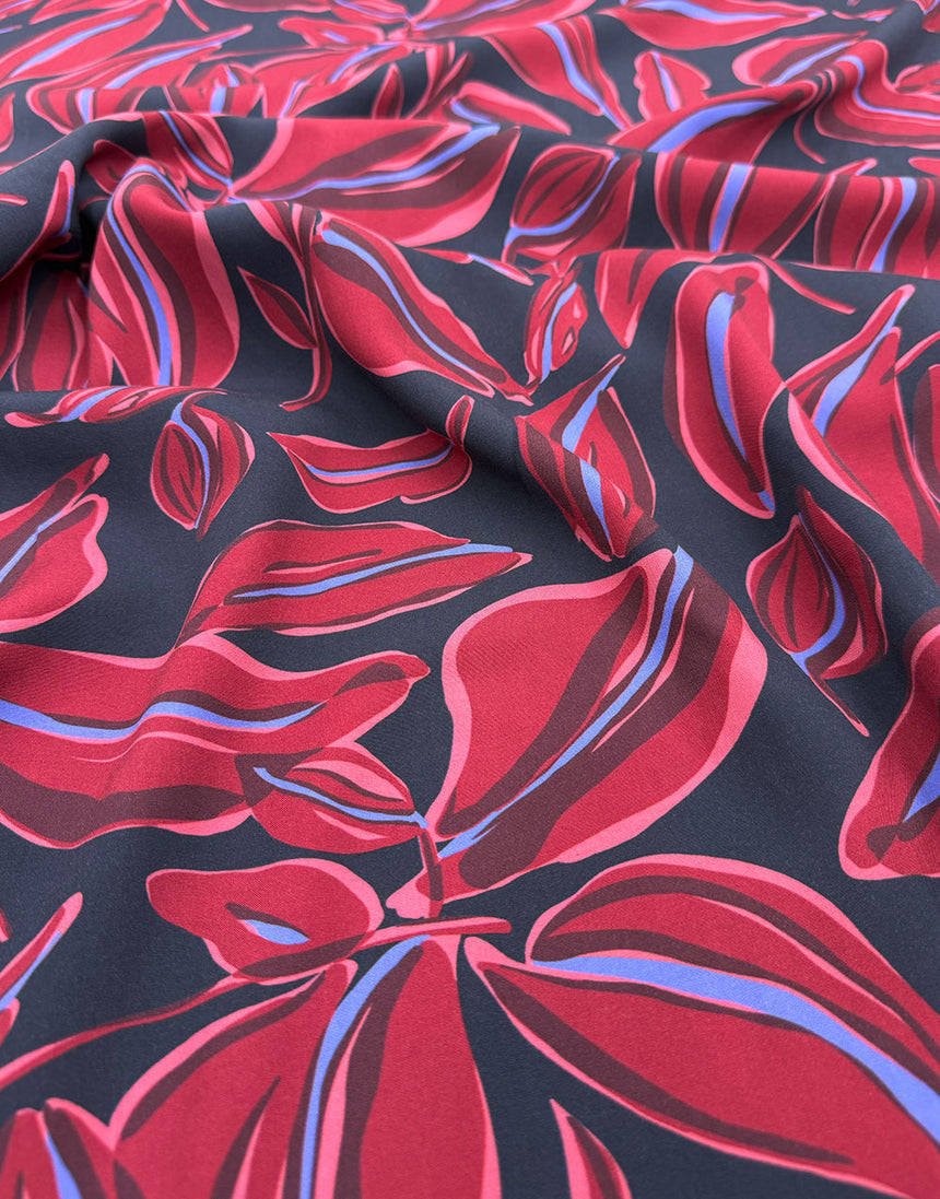 Burgundy & Blue Botanica Viscose Radiance Fabric