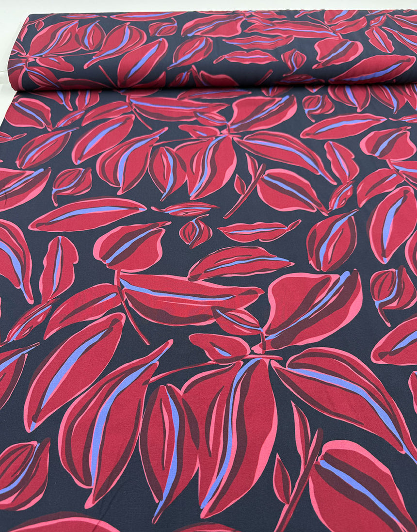Burgundy & Blue Botanica Viscose Radiance Fabric