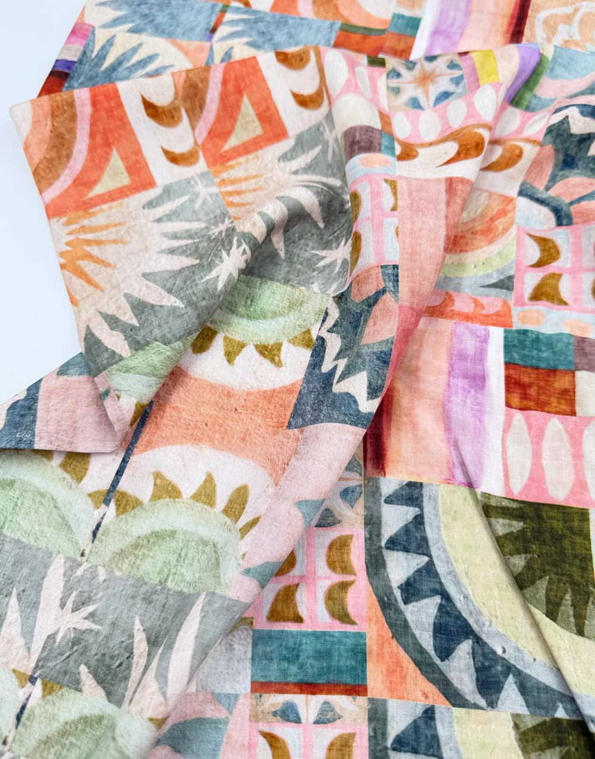 Remnant 1.5m - Sunwashed Patchwork Ecovero Viscose Fabric