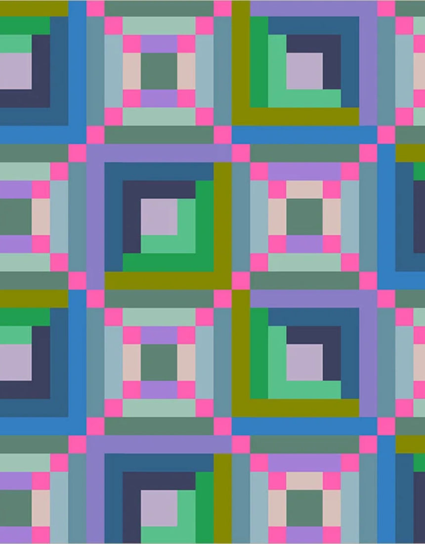 Log Cabin Dusk Quilting Cotton Fabric, Happy Place by Annabel Wrigley, Windham Fabrics