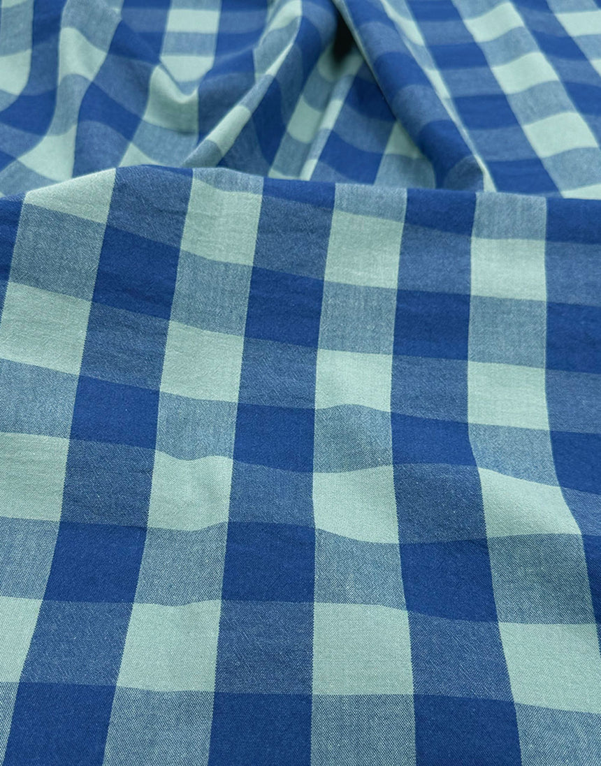 Blue Lagoon Large Check Yarn-Dyed Cotton Fabric