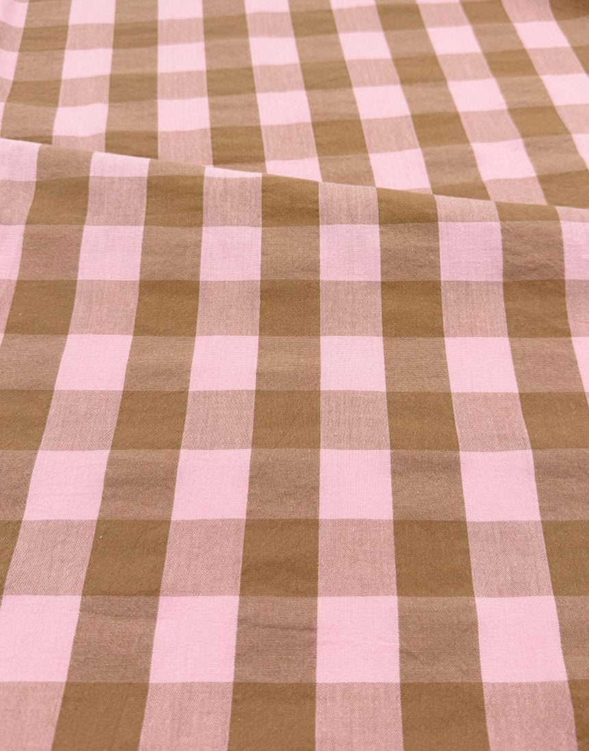 Blush Toffee Large Check Yarn-Dyed Cotton Fabric