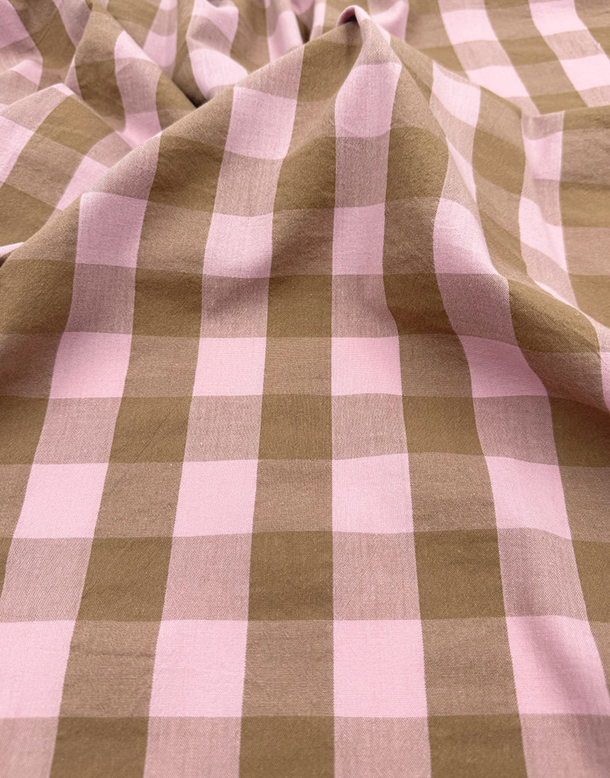 Blush Toffee Large Check Yarn-Dyed Cotton Fabric