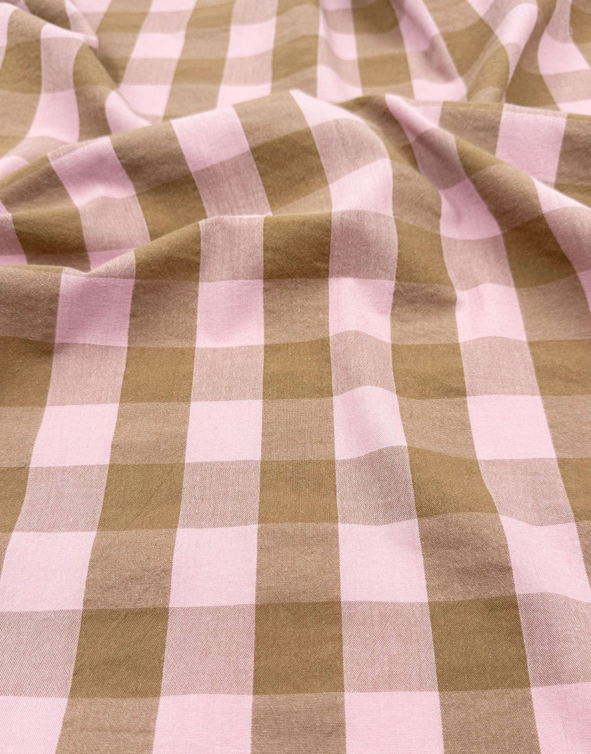 Blush Toffee Large Check Yarn-Dyed Cotton Fabric