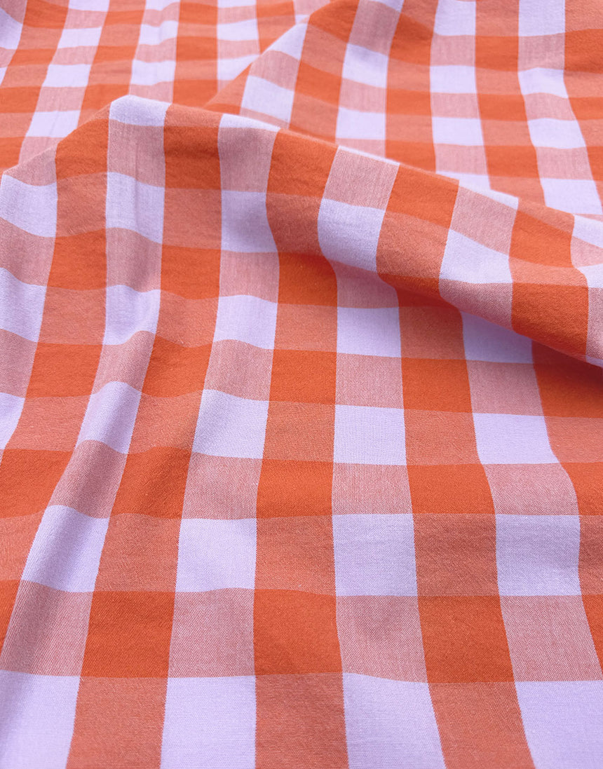 Coral Sorbet Large Check Yarn-Dyed Cotton Fabric