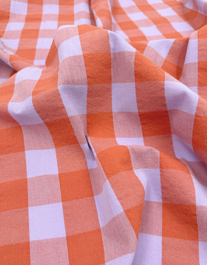 Coral Sorbet Large Check Yarn-Dyed Cotton Fabric