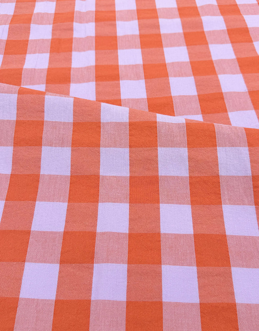 Coral Sorbet Large Check Yarn-Dyed Cotton Fabric
