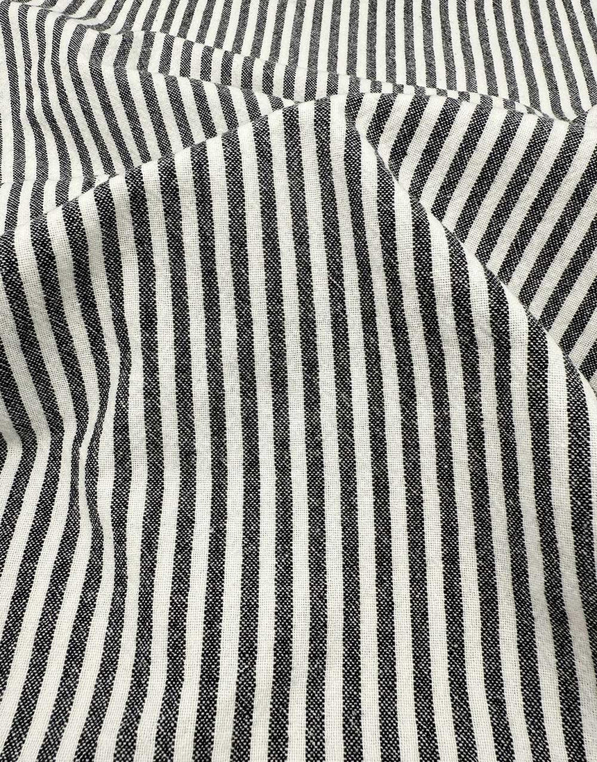 Remnant 60cm - Black Woven Stripe Organic Cotton Fabric