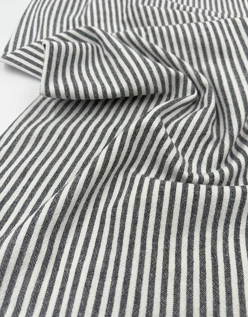 Black Woven Stripe Organic Cotton Fabric