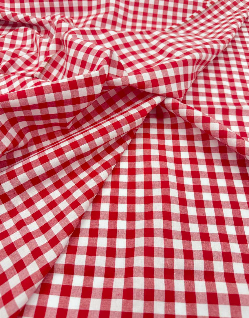 Small Red Yarn-Dyed Gingham Cotton Fabric